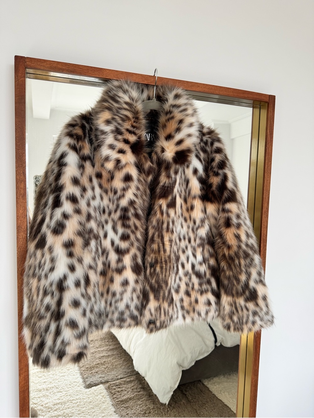 Zara Leopard-Print Faux Fur Bomber Jacket in Brown & Black